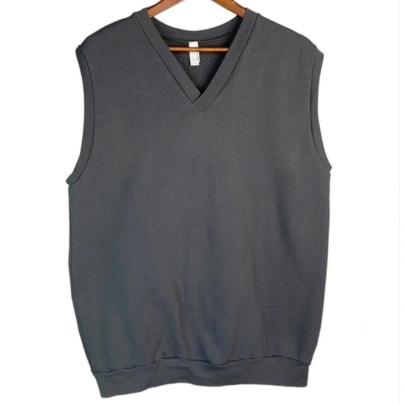 AMERICAN APPAREL Mens VNeck Sweater Vest Grey Sweatshirt Grandpa Preppy Size L - Picture 2 of 9